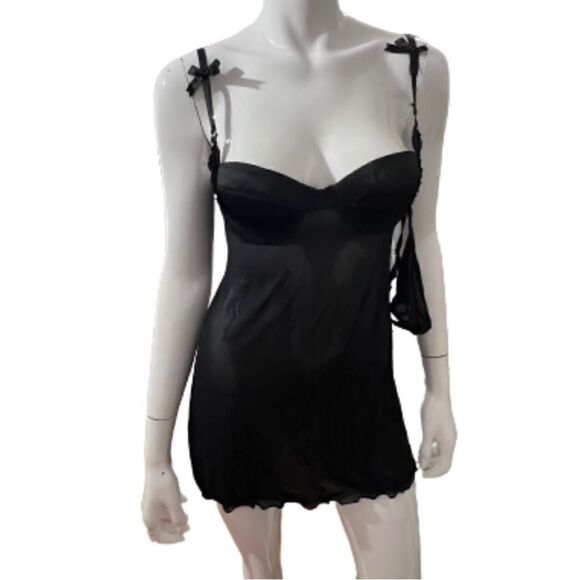 NWT Flora's Follies Sheer Black Sexy Nightie with matching thong - S - Picture 3 of 12